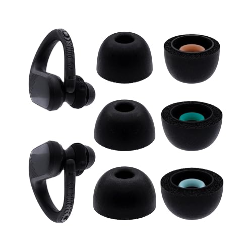Klowcok Foam Ear Tips Replacement for JBL Endurance Peak4 / Peak3 / Peak II Earbuds, 3 Pairs (S/M/L) (Black)
