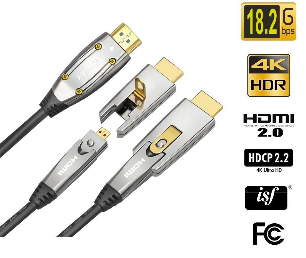 Jeirdus 20ft 6Meters AOC HDMI Fiber Optic Cable 18Gbps High Speed 4K60HZ, with Small Micro and Standard HDMI Connectors,Easy to Pipe Routing