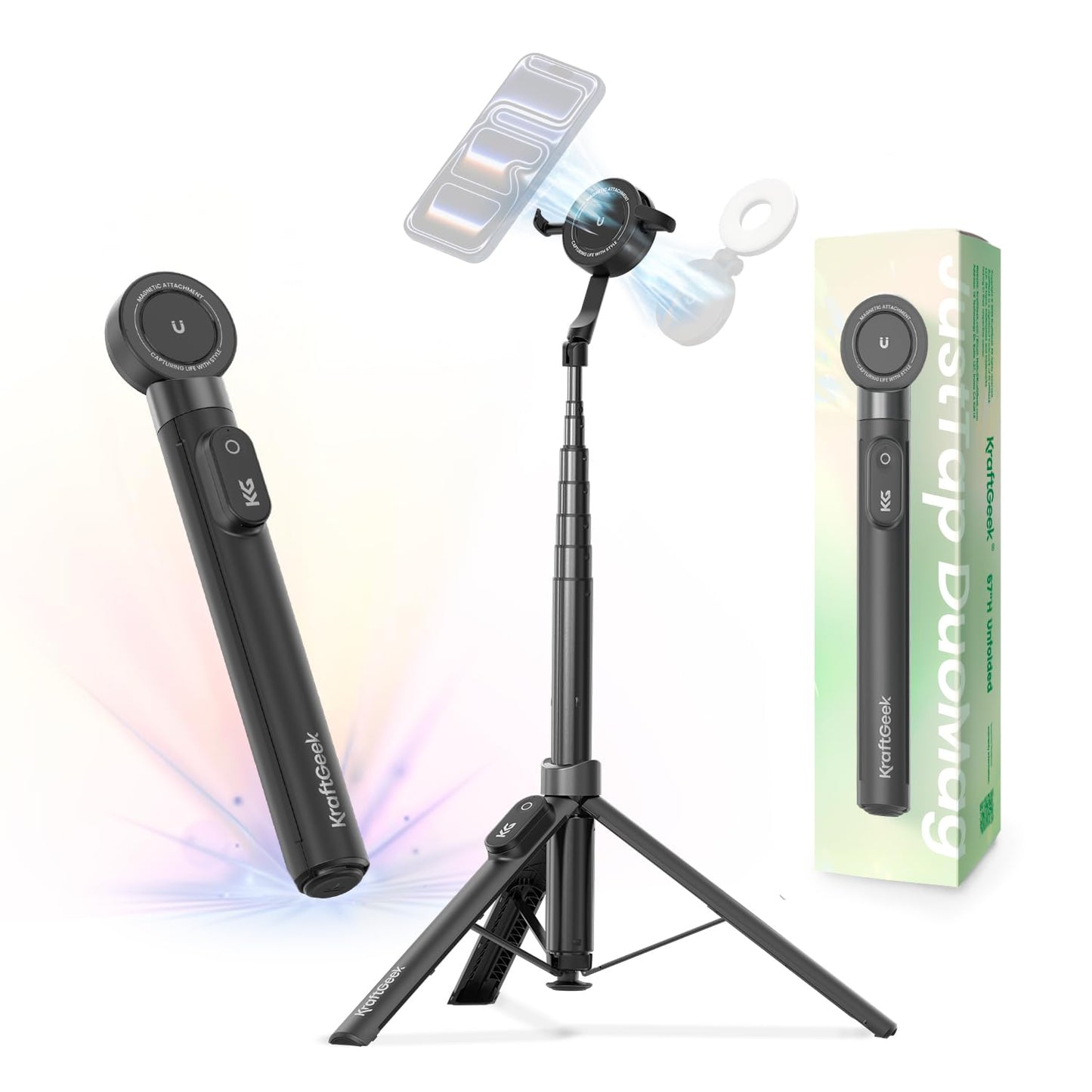 KraftGeek Magnetic Phone Tripod for iPhone, Dual-Sided Mount for MagSafe