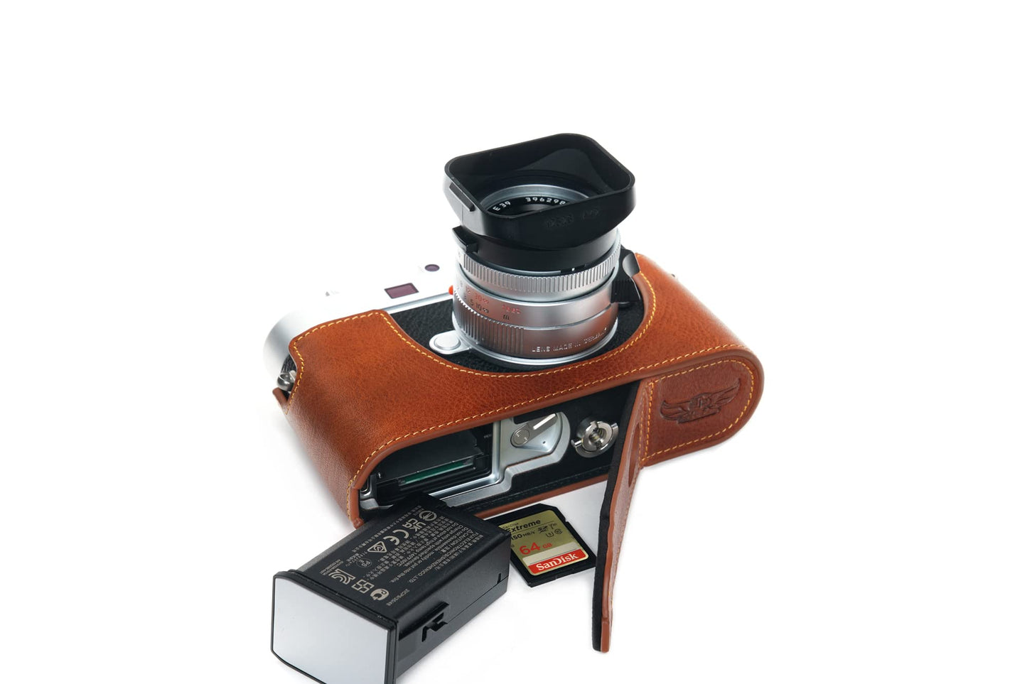 BolinUS For Leica M11 Camera Case, Handmade Genuine Real Leather Half Camera Case Bag Cover for Leica M11 Camera Bottom Opening Version + Hand Strap