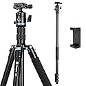 Fotopro 73" Camera Tripod, Aluminum Compact Travel Tripod and Monopod with 360° Ball Head Quick Release Plate, Professional Camera Tripod for DSLR
