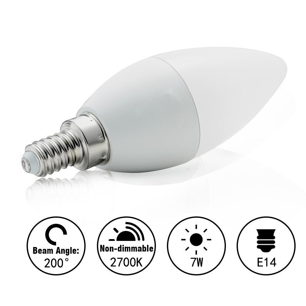 CTKcom LED Candelabra Light Bulbs E14 7W, Equivalent 60 Watt Light Bulbs,Candelabra Led E14 Instermediate Base,430 Lumens LED Not Dimmable (Warm White