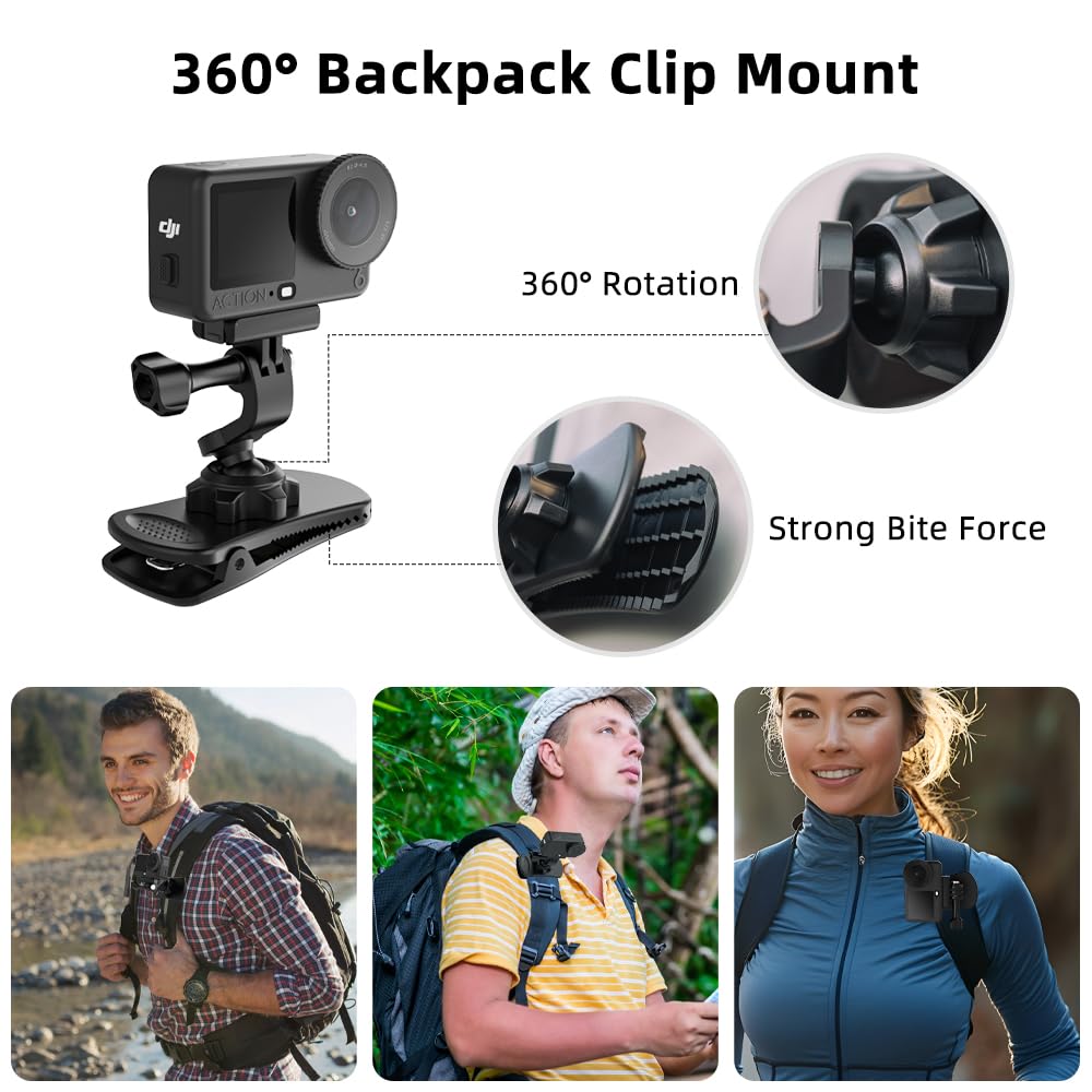 SUREWO 4 in 1 Accessories Set for DJI Action 6/5Pro/4/3/2,Chest Mount Harness/Head Strap Mount/ 360°Rotating Wrist Strap/360° Rotation Quick Clip