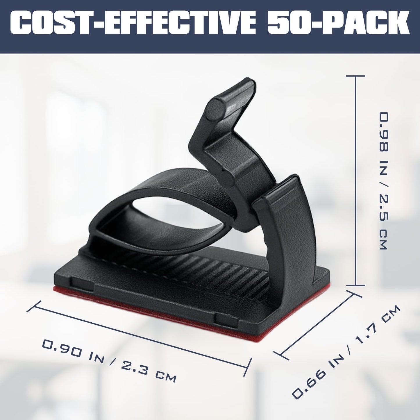 50-Pack Adjustable Adhesive Cable Clips - Sticky Wire Holders and Cord Organizers for Desk, Wall, and Home Office Use
