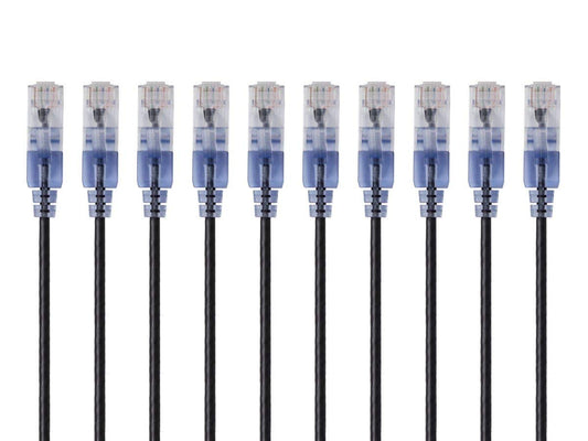Monoprice Cat6A Ethernet Patch Cable - Snagless RJ45, 550Mhz, 10G, UTP, Pure Bare Copper Wire, 30AWG, 10-Pack, 14 Feet, Black - SlimRun Series
