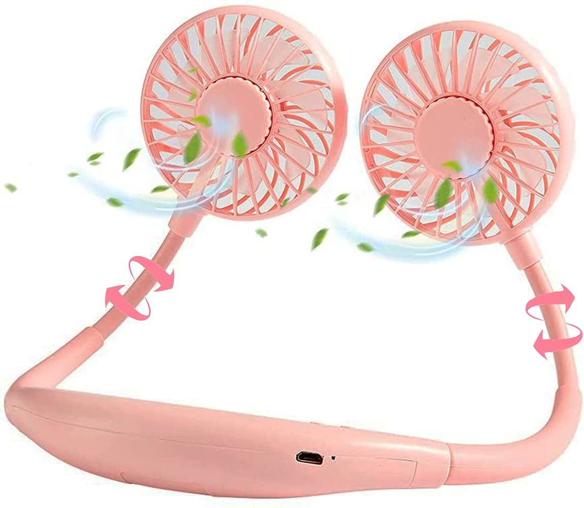 YABEY Hands Free Portable Personal Fan - Rechargeable Mini USB Neck Fan ，Wearable Neckband Fan 3 Level Air Flow, 7 LED lights for Home Office Travel