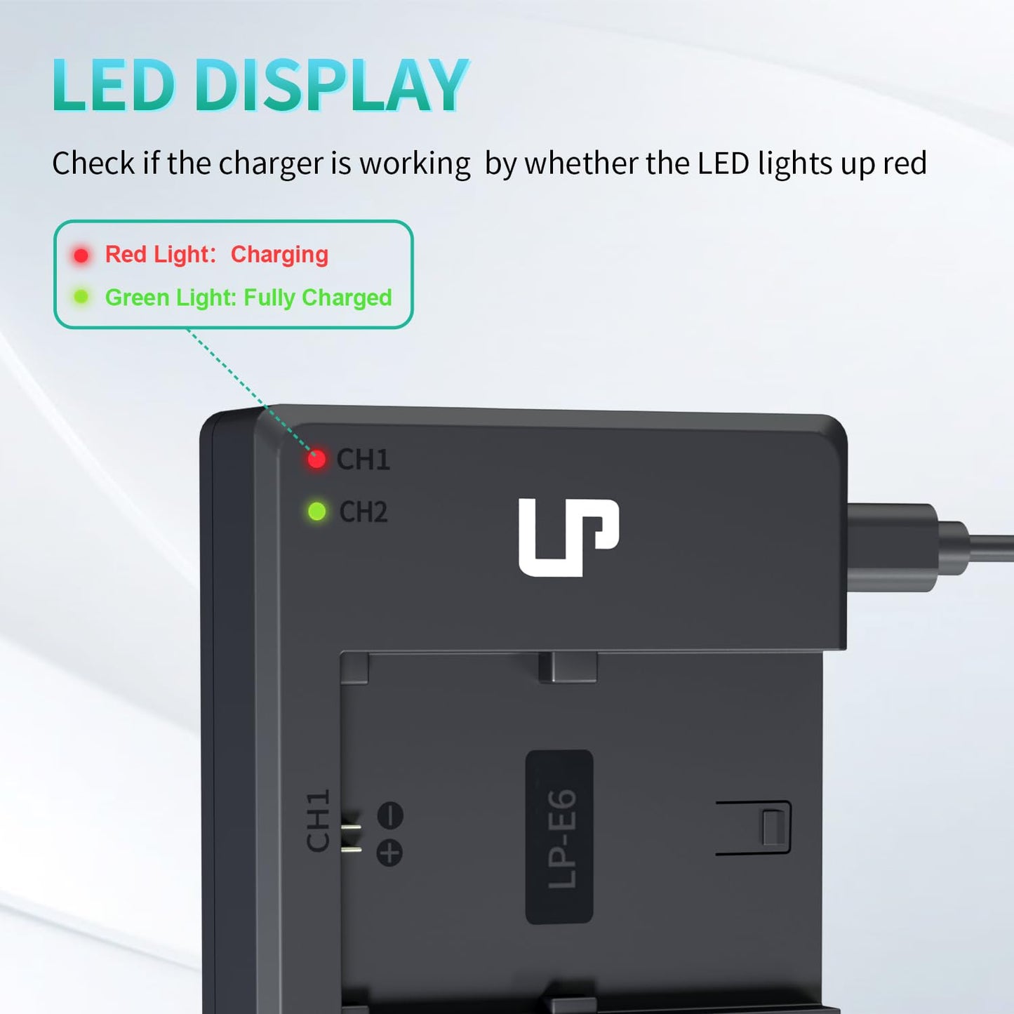 LP LP-E6 E6N Battery Charger Pack, 2-Pack 2600mAh Battery & Dual Charger Compatible with Canon EOS R, R5, R6, 90D, 80D, 70D, 60D, 60DA, 5D Mark II