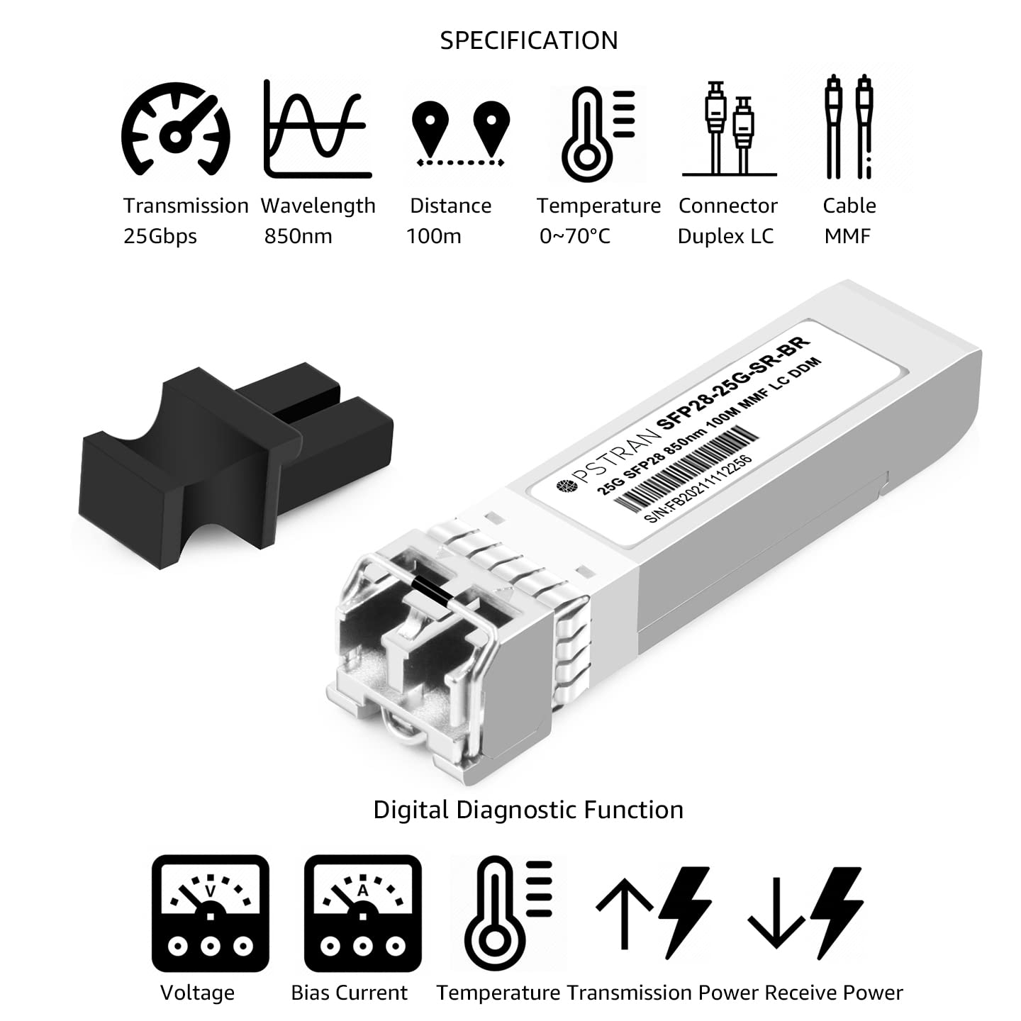 OPSTRAN 25GBASE-SR SFP28 Optical Transceiver Module Compatible with Brocade 25G-SFP28-SR 25G SFP28 850nm 100m DOM Duplex LC MMF