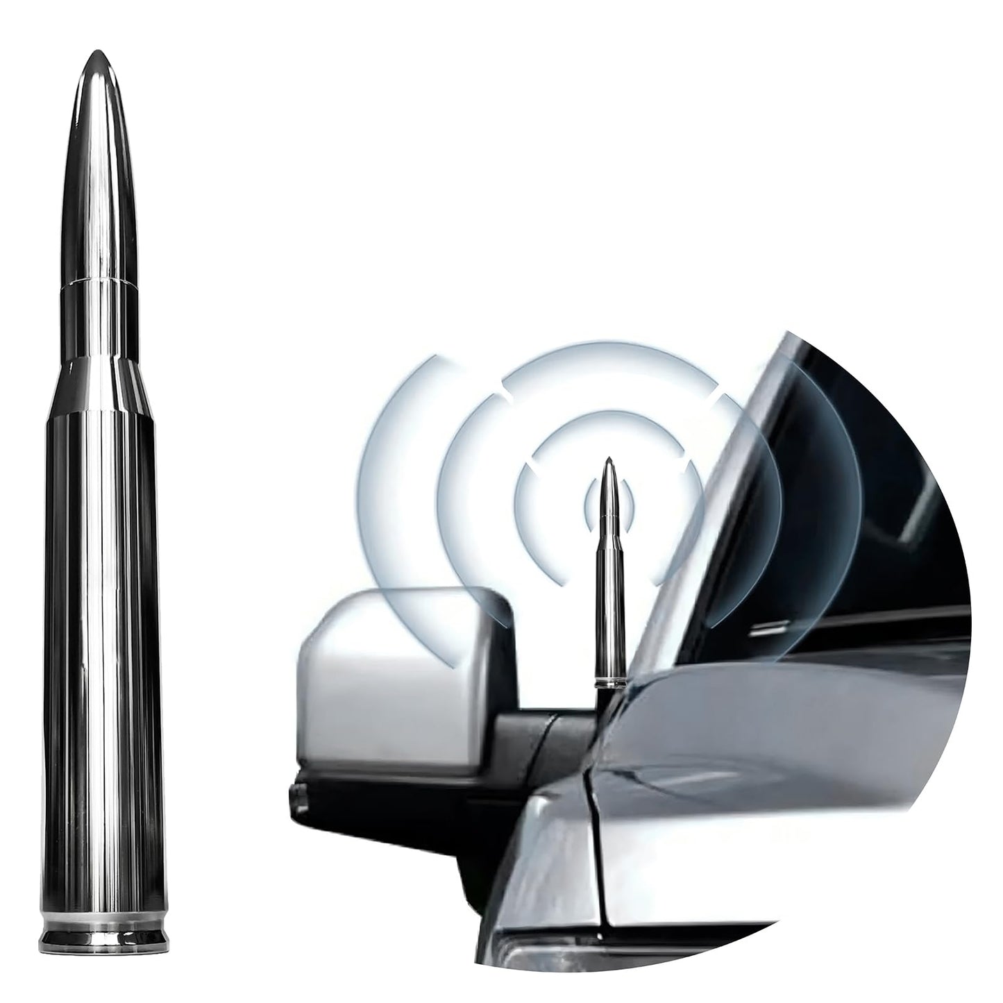 50Cal 5.5 in Chrome Bullet Antenna for Car Truck - Universal Replacement Antenna for Ford F150 F250 F350, Ram 1500 2500, Jeep Wrangler, Toyota Tundra