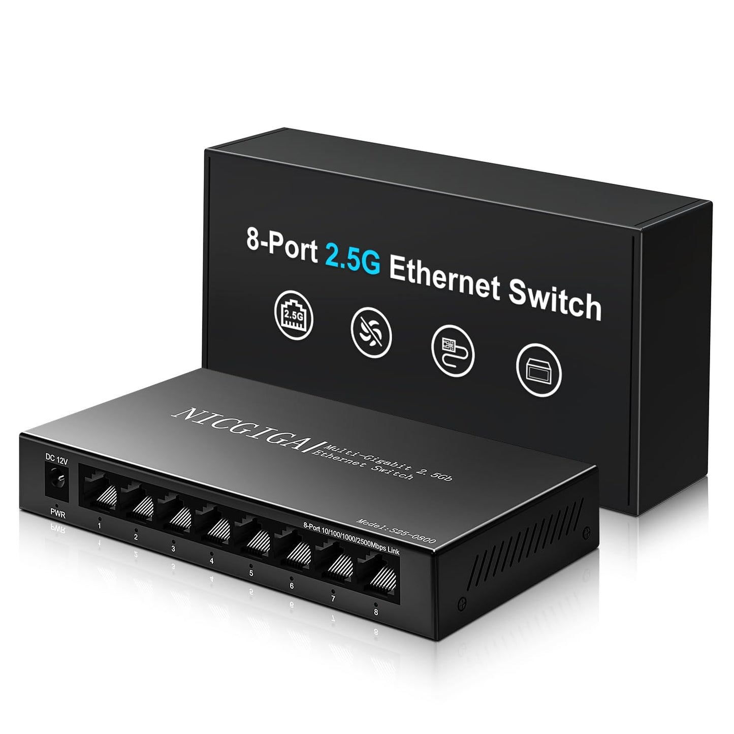 8 Port 2.5Gb Unmanaged Ethernet Switch with 8* 2.5Gbps Base-T Ports. NICGIGA 8 Port 2.5G Network Switch for 2.5Gbps NAS/PC, WiFi6 Router, Wireless AP
