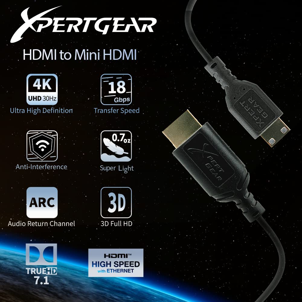 Xpert Gear HDMI to Mini HDMI 2.0 Cable, [0.5M / 1.64FT], Ultra Thin, 2.5mm OD, 18Gbps, (Type A to Type C), Premium High Speed, 40AWG Coaxial, 4K UHD