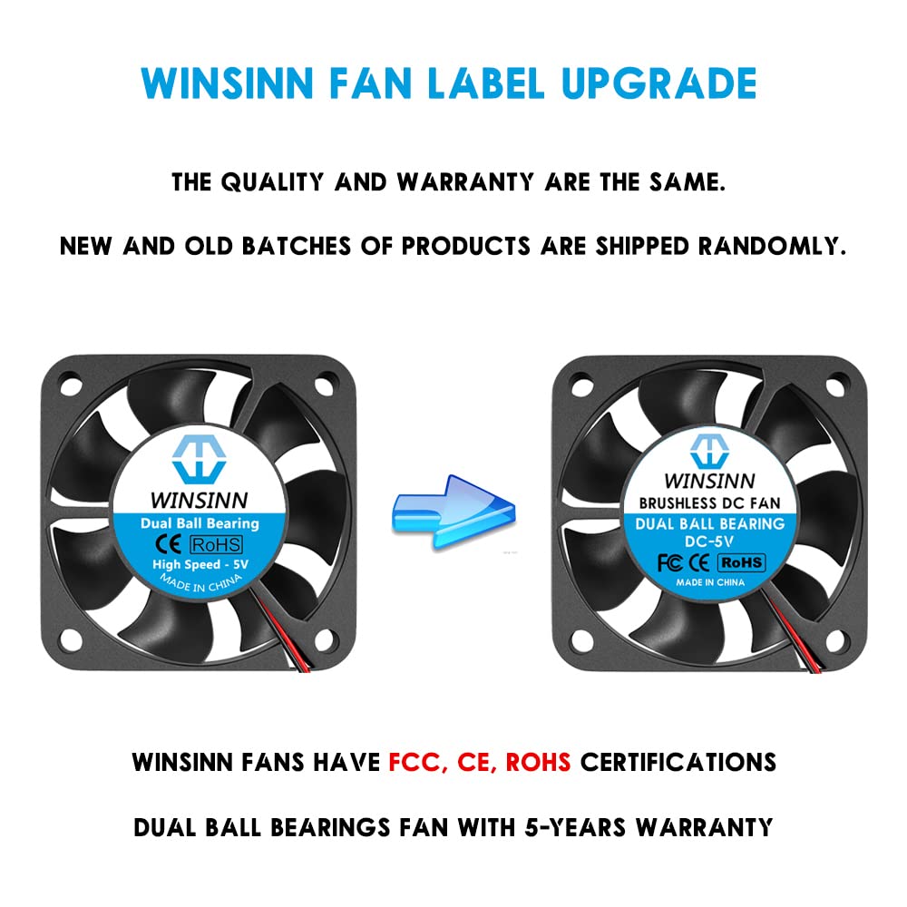WINSINN 40mm 5V Fan - Dual Ball Bearing 5000 RPM 4010 Cooling Fan Replacement for DVR/Small Appliances/Electronics, 30cm Cable with XH2.54-2PIN