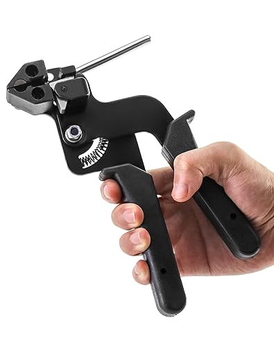 QWORK Cable Tie Gun, Stainless Steel Zip Tie Tightener Wrap Tool, Self-locking Metal Zip Ties Tool, Cable Tie Fasten and Cut for Nylon Plastic Steel