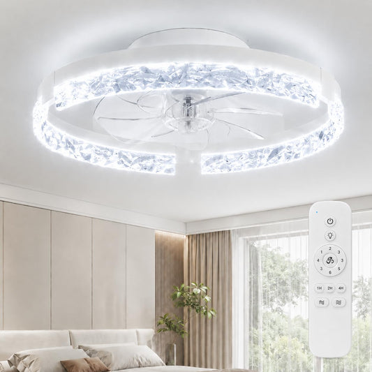 Garvee 20'' Ceiling Fans with Lights and Remote, White Acrylic Ceiling Fan