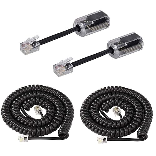KINXIYU Telephone Handset Cord Detangler 2 Sets, 2 Pack Landline Handset Cord Cable (7.5Ft Uncoiled, 1.5 Ft Coiled) and 2 Pack Anti-Tangle Telephone
