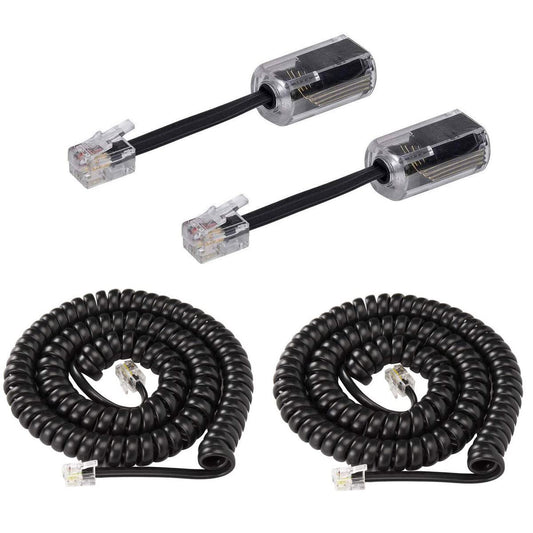 KINXIYU Telephone Handset Cord Detangler 2 Sets, 2 Pack Landline Handset Cord Cable (7.5Ft Uncoiled, 1.5 Ft Coiled) and 2 Pack Anti-Tangle Telephone