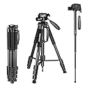 NEEWER Portable Aluminum Alloy Camera 2 in 1 Tripod Monopod Max. 70"/177cm with 3 Way Swivel Pan Head and Carrying Bag for DSLR, DV Video Camcorder