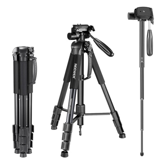 NEEWER Portable Aluminum Alloy Camera 2 in 1 Tripod Monopod Max. 70"/177cm with 3 Way Swivel Pan Head and Carrying Bag for DSLR, DV Video Camcorder
