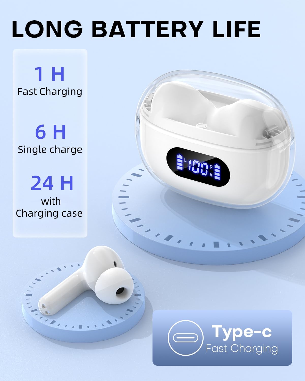 AIMUZIKEER Wireless Earbuds, Bluetooth Earbud & in-Ear Headphones Deep Bass Clear Call, IPX7 Waterproof Ear Buds Wireless Earphones, 30Hrs Playtime