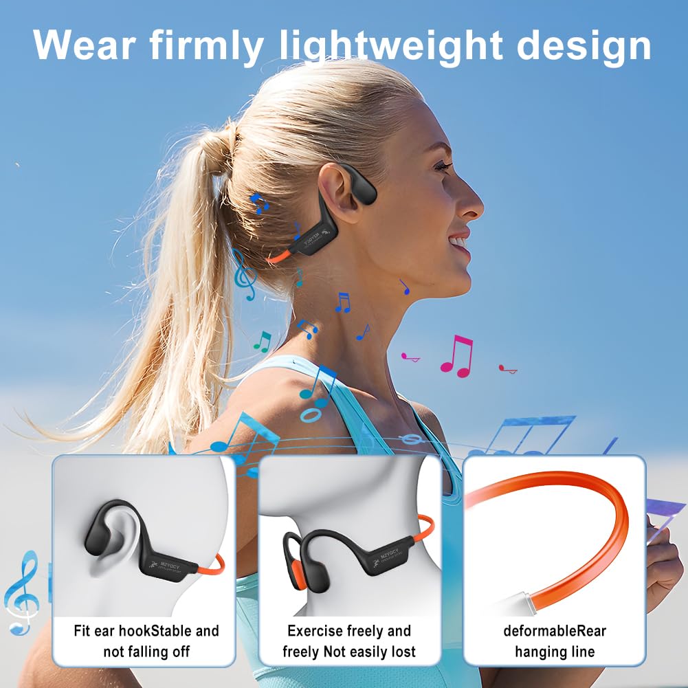 MZYQCY Bone Conduction Headphones,Open Ear Wireless Bluetooth 5.4 Headphones with Mic?IPX6 Waterproof Sport Bluetooth Headset?15H Playback?