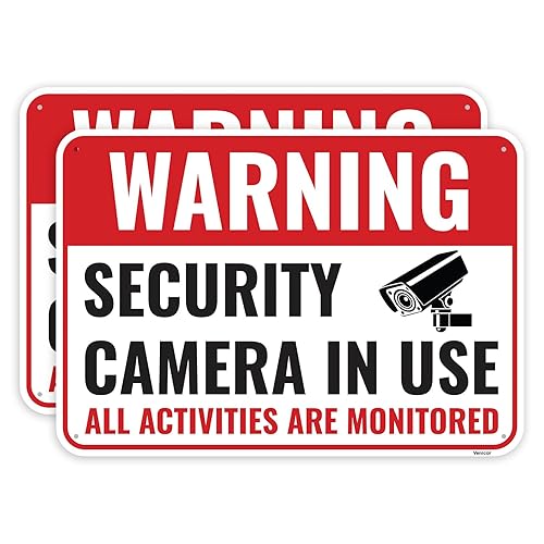 2PC Security Camera In Use Sign, 10 x 7 Inches - Aluminum - Warning All Activities Are Monitored