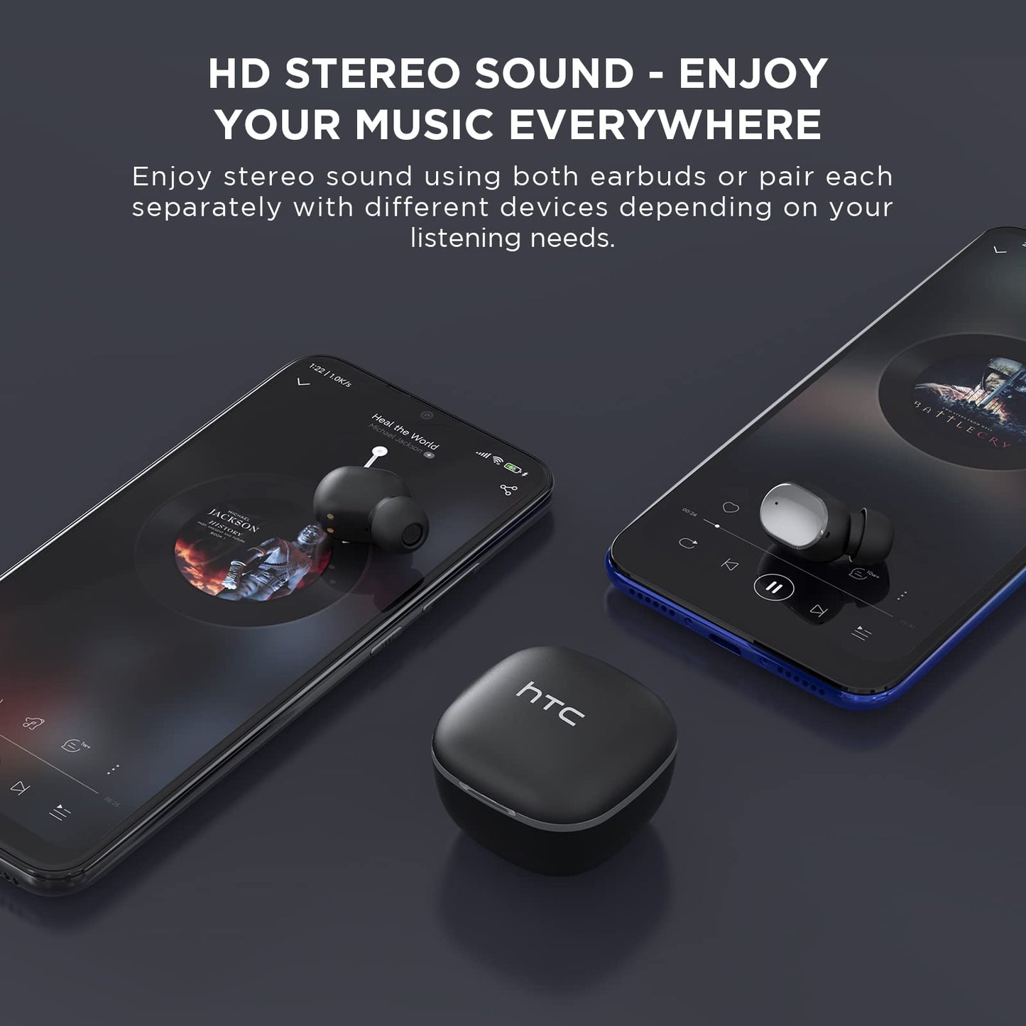 HTC True Wireless Bluetooth Earbuds 2, in-Ear Headphones ENC Noise Cancellation Voice Call- Volume Control/IPX5 Waterproof/Built-in Mic/32H Playtime…