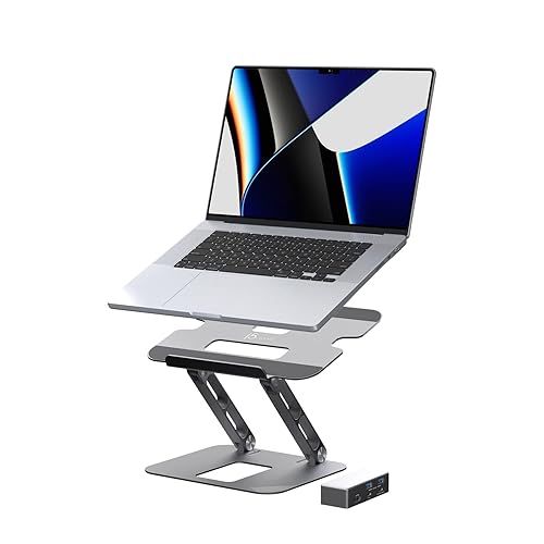 j5create Laptop Stand with USB C 4K HDMI Display Hub - 2 USB A 5Gbps, PD 100W with USB-C 5Gbps | Aluminum Computer Riser for MacBook and Windows