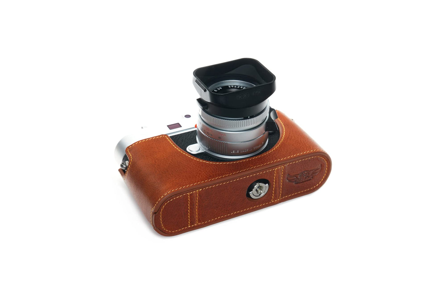 BolinUS For Leica M11 Camera Case, Handmade Genuine Real Leather Half Camera Case Bag Cover for Leica M11 Camera Bottom Opening Version + Hand Strap