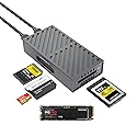 3-in-1 M.2 NVMe SSD & CFexpress B Type & SD Card-Reader and Enclosure,USB3.2 Type C 10Gbps,with Silent Fan Active Cooling,Compatible with M1/M2/M3/M4