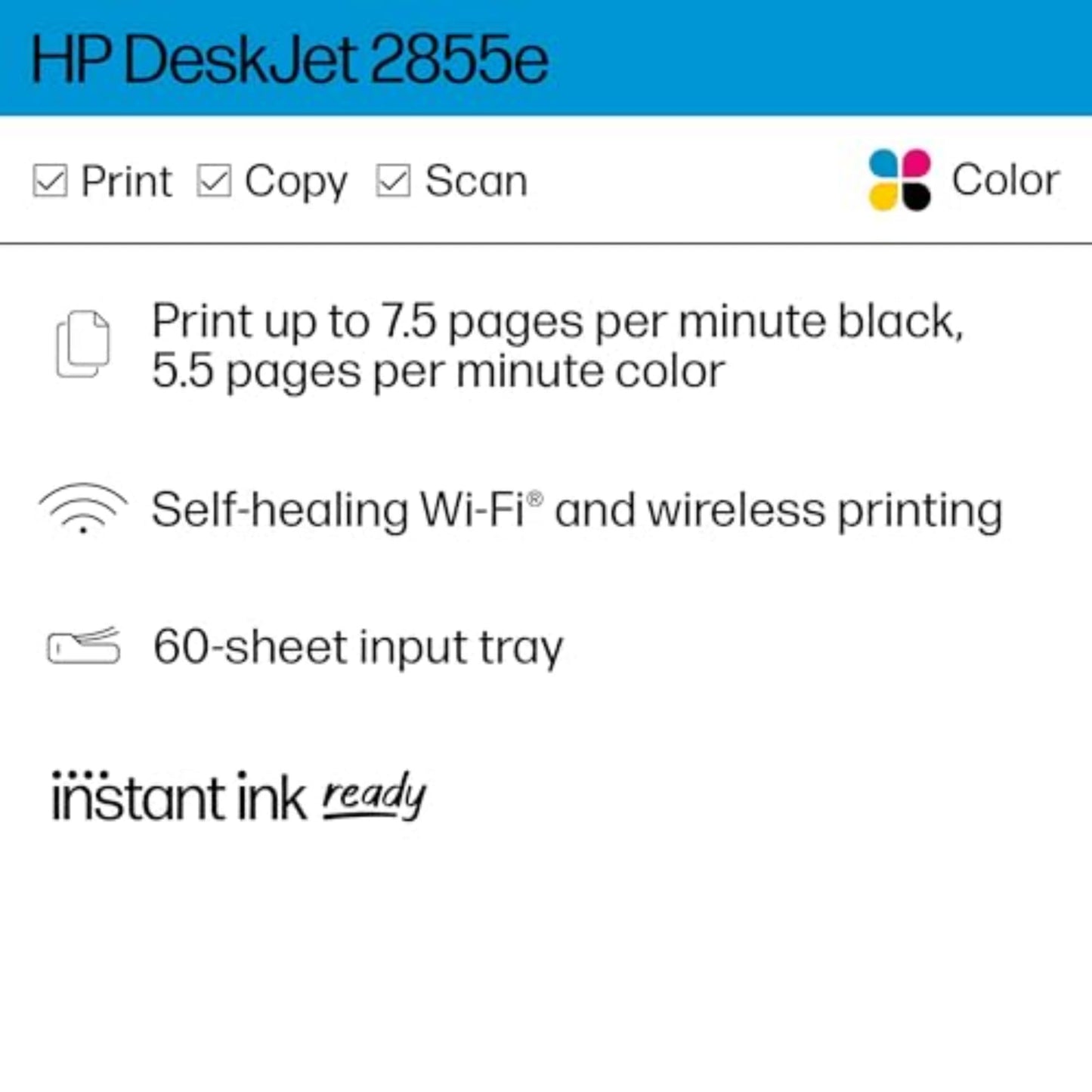 HP DeskJet 2855e Wireless All-in-One Color Inkjet Printer, Scanner, Copier, Best-for-Home, 3 Month Instant Ink Trial Included (588S5A) (Renewed)