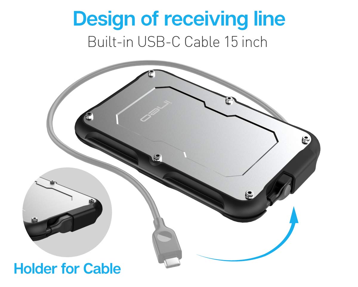 ineo 2.5" USB 3.1 Gen 2 Type-C Rugged Waterproof & Shockproof External Hard Drive Enclosure for 9.5mm & 7mm SATA HDD/SSD [C2580]