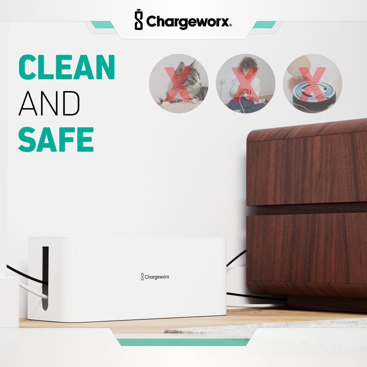 ChargeWorx Cable-Management Box Set, 2 Pack Cord Organizer to Hide Power Strips and Surge Protectors, Desk and Floor Wire Concealer for Home Office