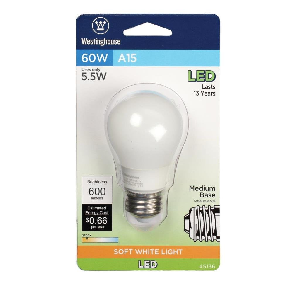 Westinghouse 4513620 60W Equivalent A15 Soft White Led Light Bulb with Medium Base (4 Pack)