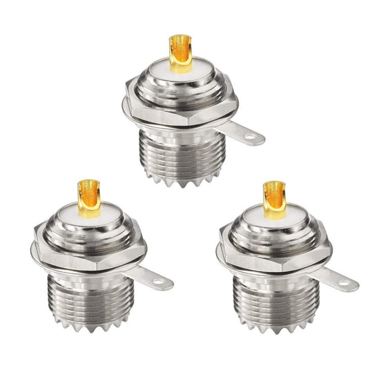 wlaniot SO239 Bulkhead Connector UHF Female Nut Bulkhead Handle Deck Clip Solder Cup Panel Mount Straight Connector 3pcs