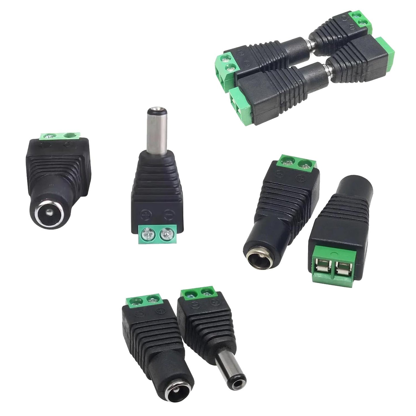Yrhrol 60 Pcs 12V 5.5mm x 2.1mm Female Male DC Power Connector, BNC Male Balun Connector &No Screws DC Connector for Led Strip CCTV Security Camera