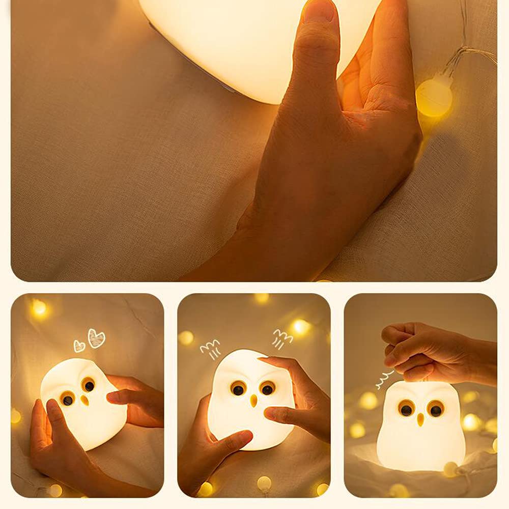 Cute Owl Kids Night Light,USB Rechargeable Cute Animal Lamps,Creative Feeding Light at Night LED Color Changing Soft Silicone Lamp Christmas Bedside