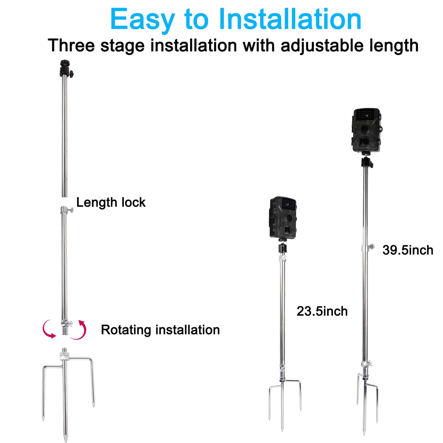 PellKing Universal Hunting & Trail Cameras Holder Stake,1/4''-20 Ground Mount for Hunting Camera,Action Camera,Solar Panels, Night Fishing Mounts