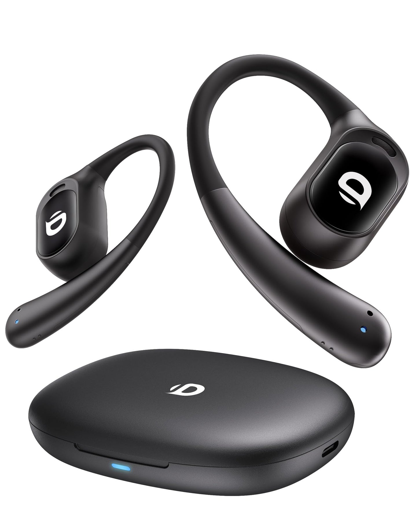 Open Ear Earbuds, True Wireless Open Ear Headphones with Earhooks, Air Conduction Earphones, Touch Control, Dual Noise-Cancelling Mics, Up to 30 Hours