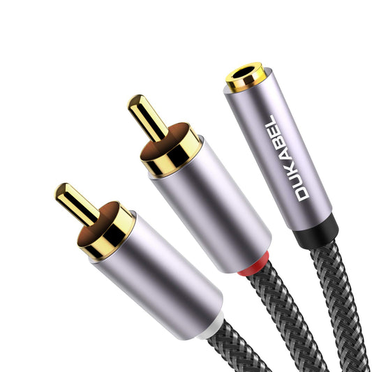 DUKABEL 3.5mm Female to 2 RCA Stereo Adapter, 3.5mm Stereo Audio Jack to 2 RCA Male Plugs to Headphone 3.5 Y Adapter Cable for Smartphones, MP3