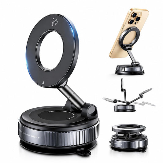 Vacuum Magnetic Car Phone Mount, 24 N52 Strong Magnets Car Phone Holder for MagSafe, 2-in-1 Suction Cup & Adhesive Pad Phone Holder for Car Dashboard