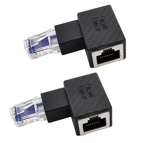 Kework 2 Pack Network RJ45 Extender, 90 Degree Left Angle Ethernet LAN RJ45 Male to Female Cable Extension Adapter Connector Coupler for Cat5 Cat5e