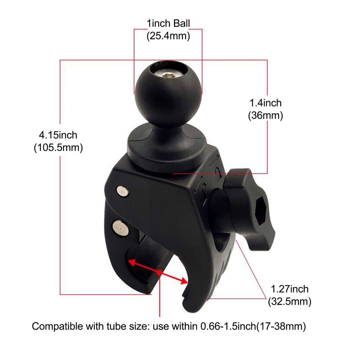 GIVUBES Tough Clamp Base with 1'' Rubber Ball Head