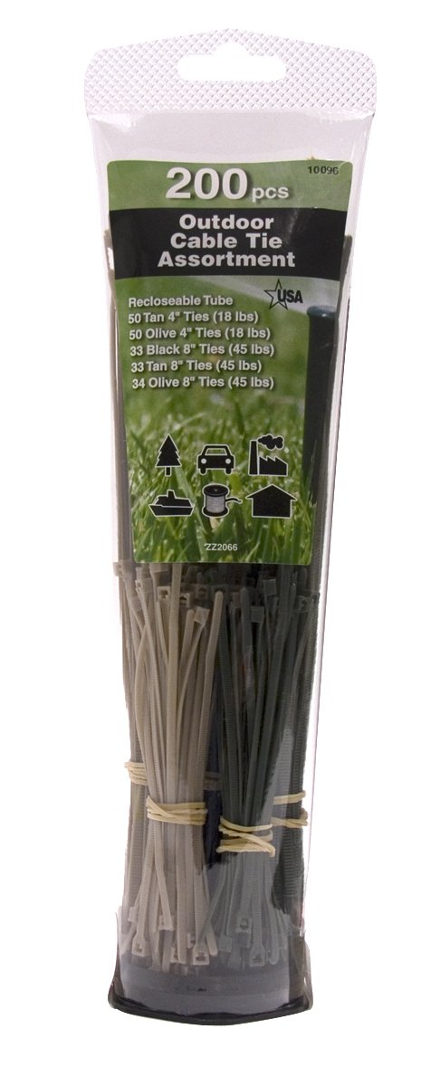 Gardner Bender 10096 4 in., 8 in. Nylon Cable Ties, Tan, Olive, & Black , 200 Pack , Assorted