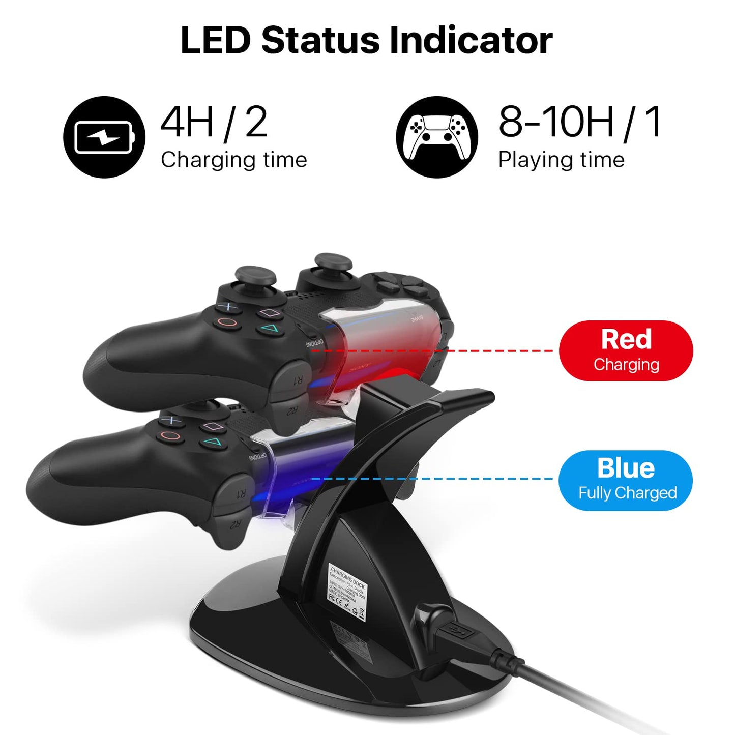 TNP PS4 Controller Charger - Dual Charging Station for Playstation 4 Controller Charger with LED Indicator and IC Protection - Fast Dual USB Dualshock