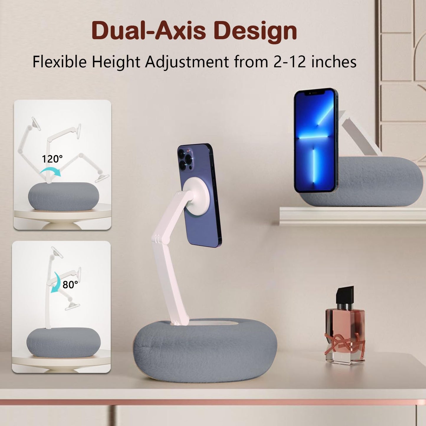 BIVOGID Upgraded Magnetic Kindle Holder for Bed, Dual-Axis 360° Adjustable Pillow Stand with Bowl & Suction Cup Base, Compatible with 3.5-7" Kindle