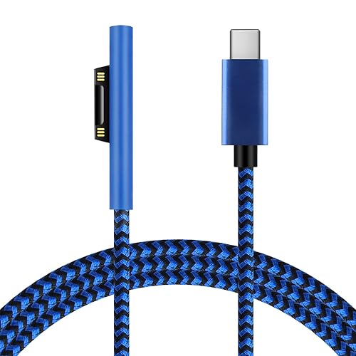 Sisyphy Nylon Braided Surface Connect to USB-C Charging Cable (6ft Blue), Requires 45W 15V/3A USB-C Charger PD Power Supply, Compatible with Microsoft