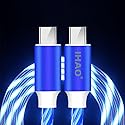 IHAO USB Type C to Type C PD 60W Fast Charging Cable Phone Charger High Data Speed Cool Light Up LED Current Flowing for All USB C Device-Blue/39
