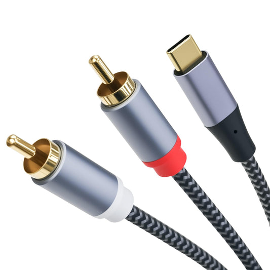 Cyberguys USB C to RCA Cable 6.6ft, Type C to RCA Audio Cable w/ Built-in Chip Braided Cord Gold-Plated Connectors, USBC Adapter Compatible