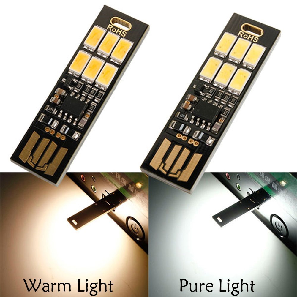 Yitee 5pcs LED Circuit Boards USB Light Keychain Super Bright 6 LEDs Mini USB Light Lamp with Smart Touch Electrodeless Dimming Switch for Laptop