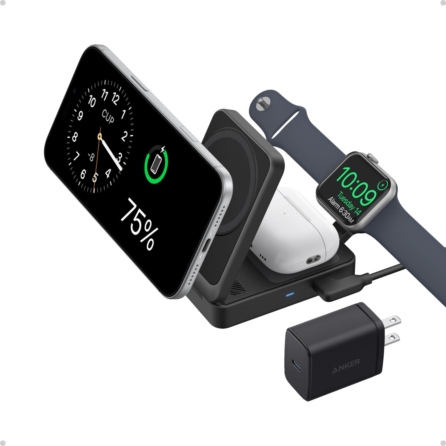 Anker MagGo 3-in-1 MagSafe-Compatible Qi2 15W Foldable Charging Station